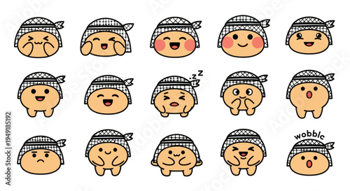 Cute Arabic Character Emoticons Sticker Pack, Flat Design