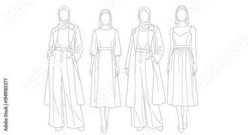 Fashion Illustration: Modest Outfits - Hijab, Dress, Jumpsuit