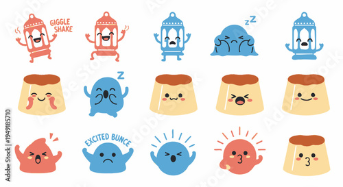 Cute Cartoon Ramadan Lanterns and Desserts with Happy Faces