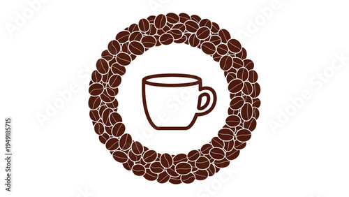 Coffee Beans and Cup: A simple yet elegant arrangement features a coffee cup centerpiece surrounded by a ring of coffee beans, a visual celebration of the coffee experience.