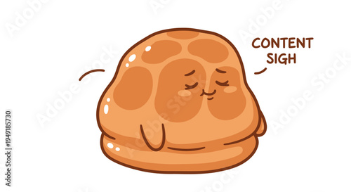 Cute Cartoon Brown Blob Character with Content Sigh Expression