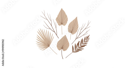 Dried Palm Leaves and Branches Illustration - Boho Botanical Art