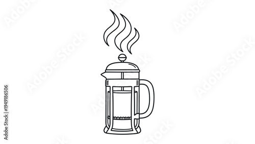 Aromatic French Press: An illustration of a French press with steam rising gracefully, embodying the essence of a perfectly brewed coffee