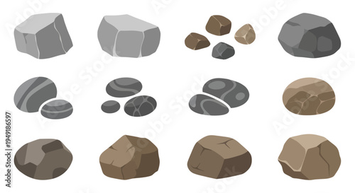 Set of cartoon rocks and stones for game design, flat vector illustration