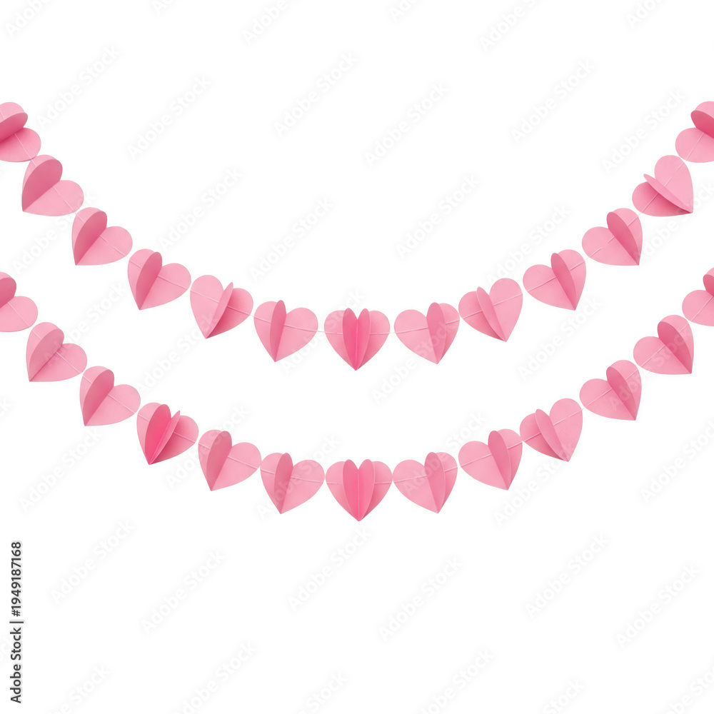 Obraz premium A pink heart garland on a white background isolated on transparent background