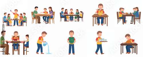 Flat Cartoon Illustration of Family and Kid Activity for Learning and Education
