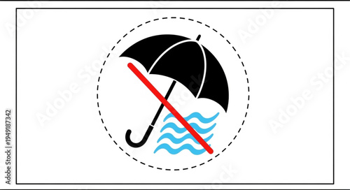 Waterproof symbol with umbrella and waves icon.