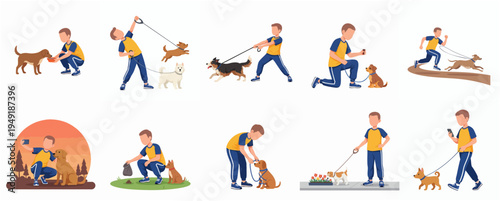Flat Illustration Set of Daily Activities with Adorable Dog Character