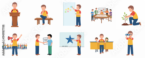 Flat Design Man Doing Various Activities Illustration Set in Cartoon Style
