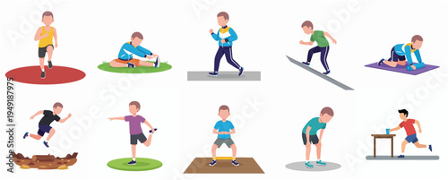 Flat Style Illustrations of People Exercising for Fitness and Healthy Life