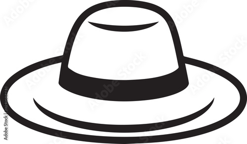 Hand Drawn Woman Hat Black and White Illustration in Minimal Line Art Style Design