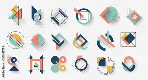 Abstract geometric shapes and patterns in a modern design style.