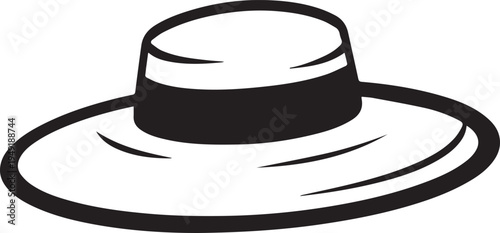 Hand Drawn Woman Hat Black and White Illustration in Minimal Line Art Style Design