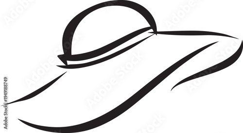 Hand Drawn Woman Hat Black and White Illustration in Minimal Line Art Style Design