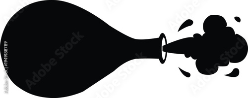Stylized black illustration of a bottle with an explosive burst
