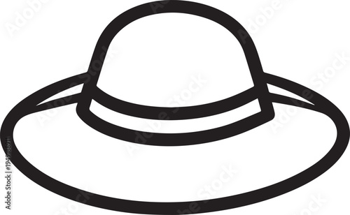 Hand Drawn Woman Hat Black and White Illustration in Minimal Line Art Style Design