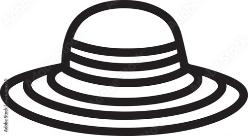 Hand Drawn Woman Hat Black and White Illustration in Minimal Line Art Style Design