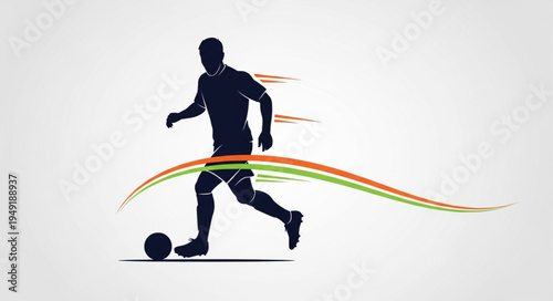 Silhouette Of A Soccer Player Dribbling The Ball.