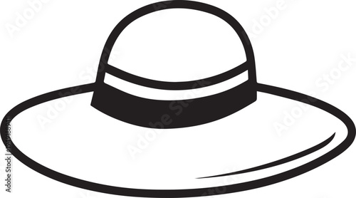 Hand Drawn Woman Hat Black and White Illustration in Minimal Line Art Style Design