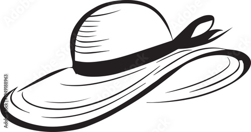 Hand Drawn Woman Hat Black and White Illustration in Minimal Line Art Style Design