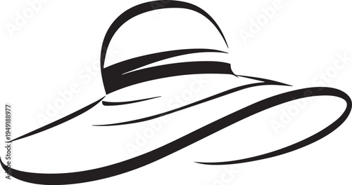 Hand Drawn Woman Hat Black and White Illustration in Minimal Line Art Style Design