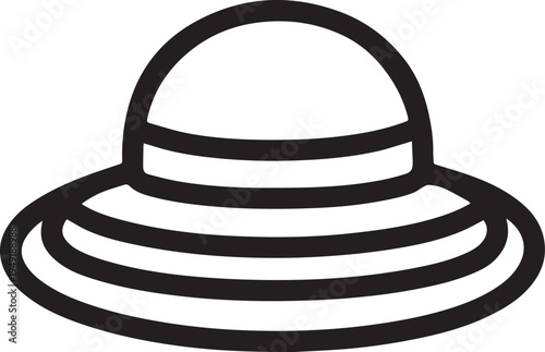 Hand Drawn Woman Hat Black and White Illustration in Minimal Line Art Style Design