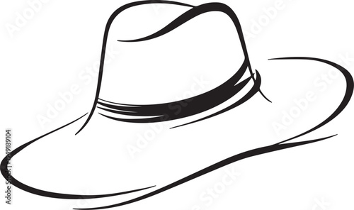 Hand Drawn Woman Hat Black and White Illustration in Minimal Line Art Style Design