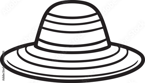 Hand Drawn Woman Hat Black and White Illustration in Minimal Line Art Style Design