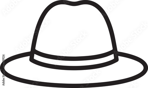 Hand Drawn Woman Hat Black and White Illustration in Minimal Line Art Style Design