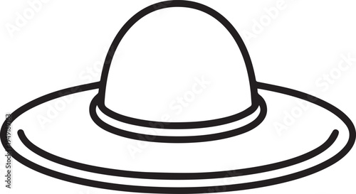 Hand Drawn Woman Hat Black and White Illustration in Minimal Line Art Style Design