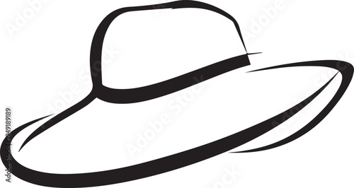 Hand Drawn Woman Hat Black and White Illustration in Minimal Line Art Style Design