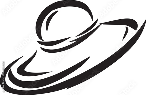 Hand Drawn Woman Hat Black and White Illustration in Minimal Line Art Style Design