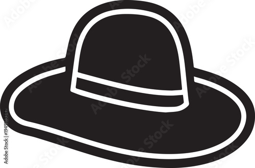 Hand Drawn Woman Hat Black and White Illustration in Minimal Line Art Style Design
