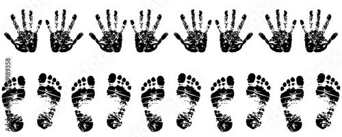 Human hands and feet icon set, print. Vector illustration.