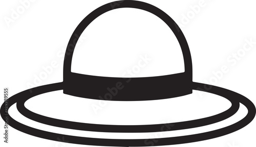 Hand Drawn Woman Hat Black and White Illustration in Minimal Line Art Style Design