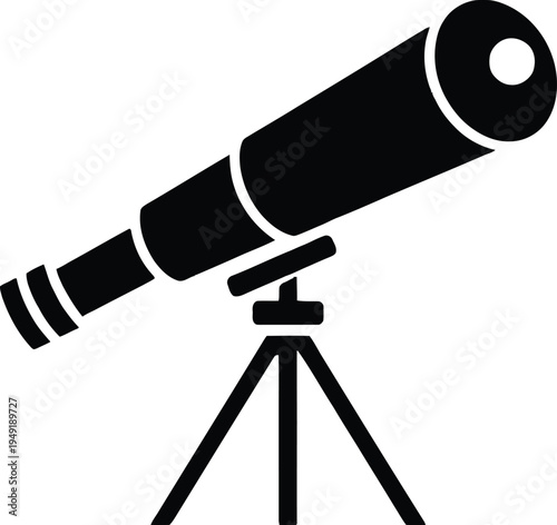 Professional metal telescope equipment with a tripod stand and black lens isolated on a white background for digital photography and astronomy