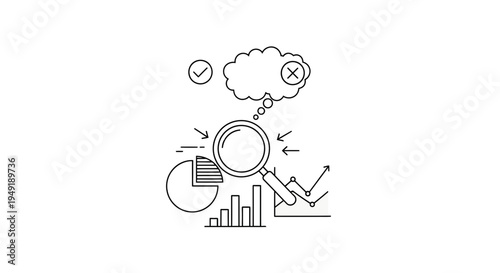Magnifying Glass Over Business Data Analysis and Decision Making.