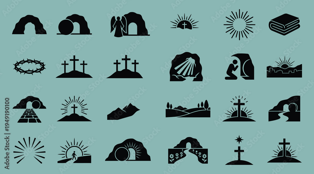 Αυτοκόλλητο Easter religious icons set including crosses holy tomb and resurrection symbols