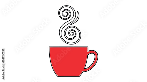 Steaming Cup of Delight: A vibrant red cup, its form inviting, releases a delicate spiral of steam, a visual promise of warmth and comfort.