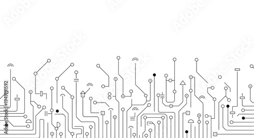 Abstract Circuit Board Pattern with Interconnected Nodes, Technology Network on Isolated White Background.