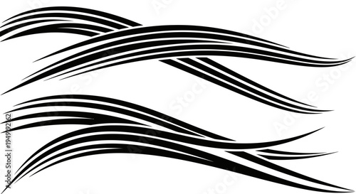 Abstract Flowing Black Wave Lines Speed Element isolated white background