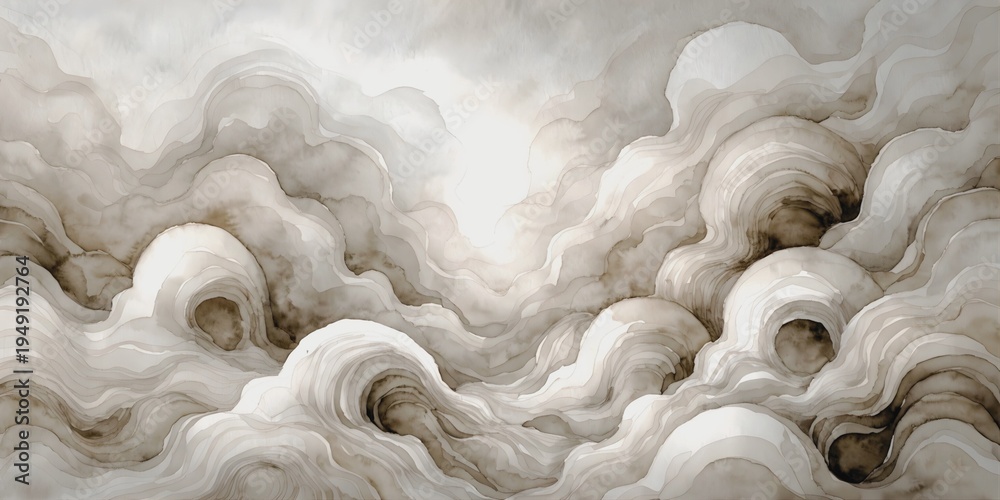 Fototapeta premium Elegant abstract background created with soft watercolor and flowing ink layers in warm beige and neutral tones.