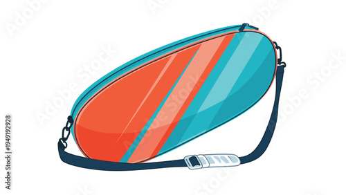 Modern sports equipment bag or carrying case features a bold turquoise and orange color scheme with diagonal stripes and a shoulder strap.