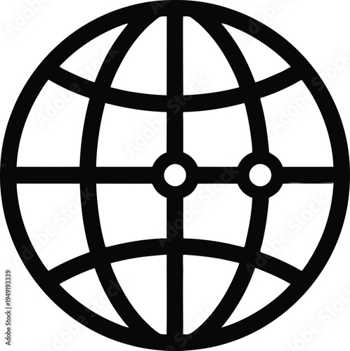 A 3d metal earth globe icon representing a global business network and world travel concept within a sphere net design vector illustration
