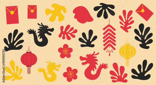 Chinese New Year festive elements and abstract shapes collection