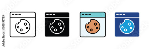 Cookie icon browser windows on white background. Web cookie symbol. Internet browser cookie sign.  Vector Illustration