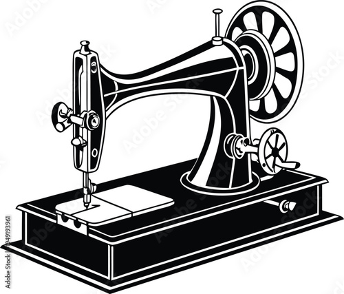 Vintage Sewing Machine with Handwheel and Needle Detailed Isolated on white background