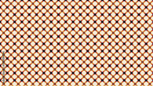 Abstract geometric pattern seamless background with repeating circles and squares in warm retro colors, vibrant red orange green cream mosaic design for modern textile wallpaper creative projects