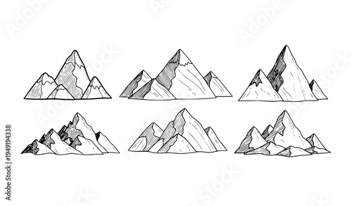Minimalist Mountain Sketch Doodle Landscape Vector Set