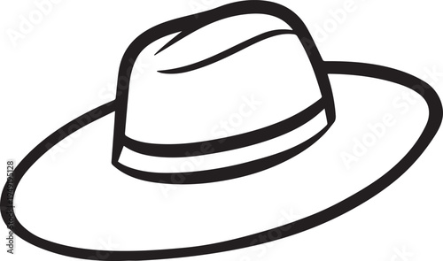 Hand Drawn Woman Hat Black and White Illustration in Minimal Line Art Style Design